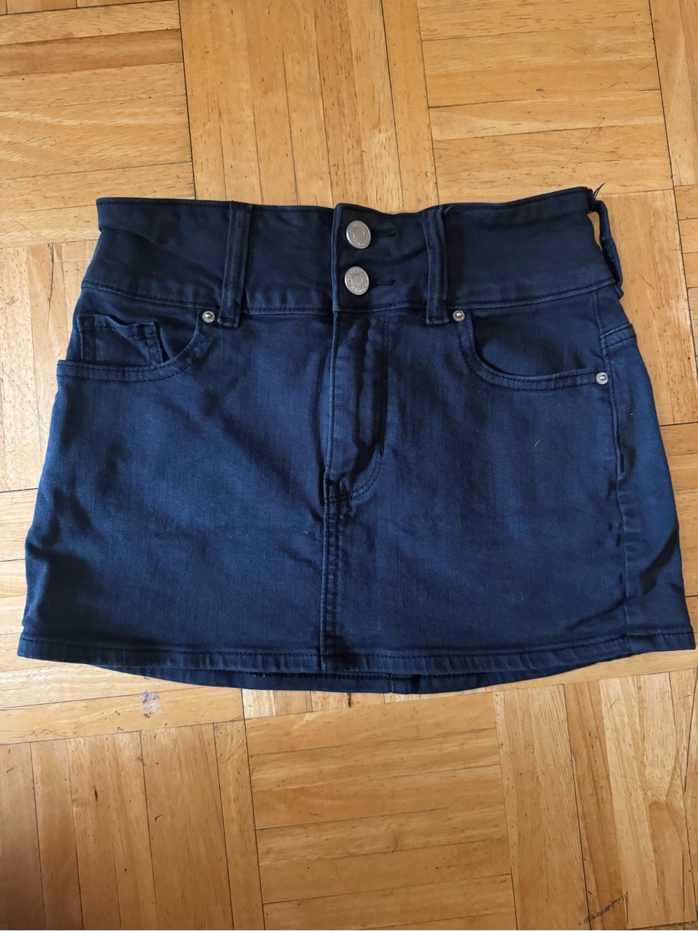 PacSun Dark Blue Denim Mini Skirt with Double Button Waist